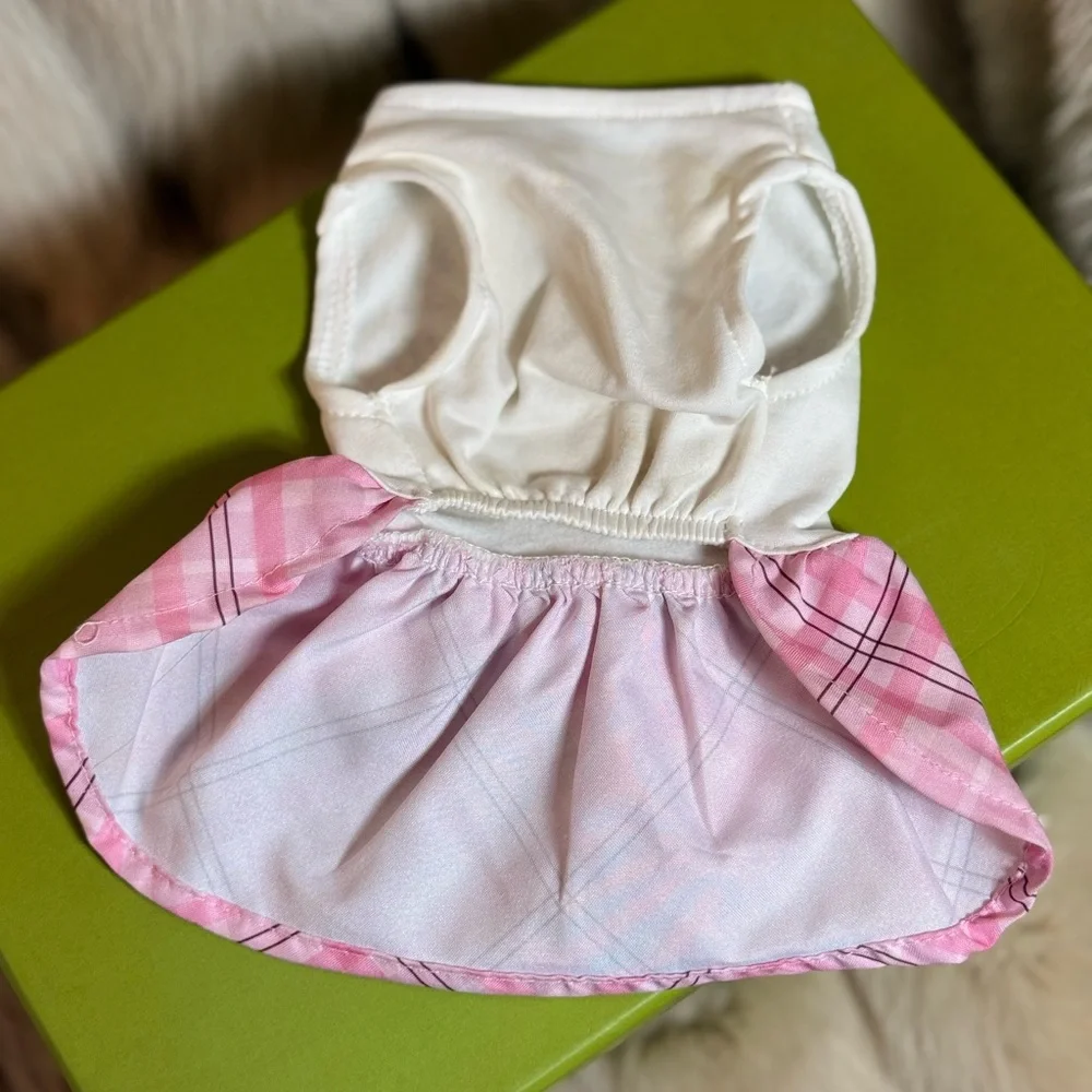 Pink Plaid XXS Dog Dress with Bow